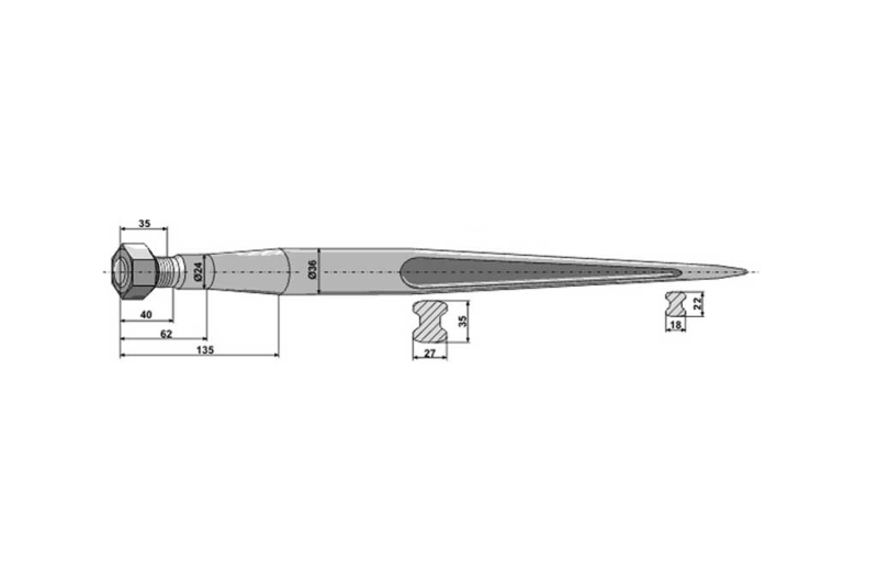 Balspjut, M22 x 1,5. 1.100 mm